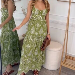 Zara Green and White Maxi Dress